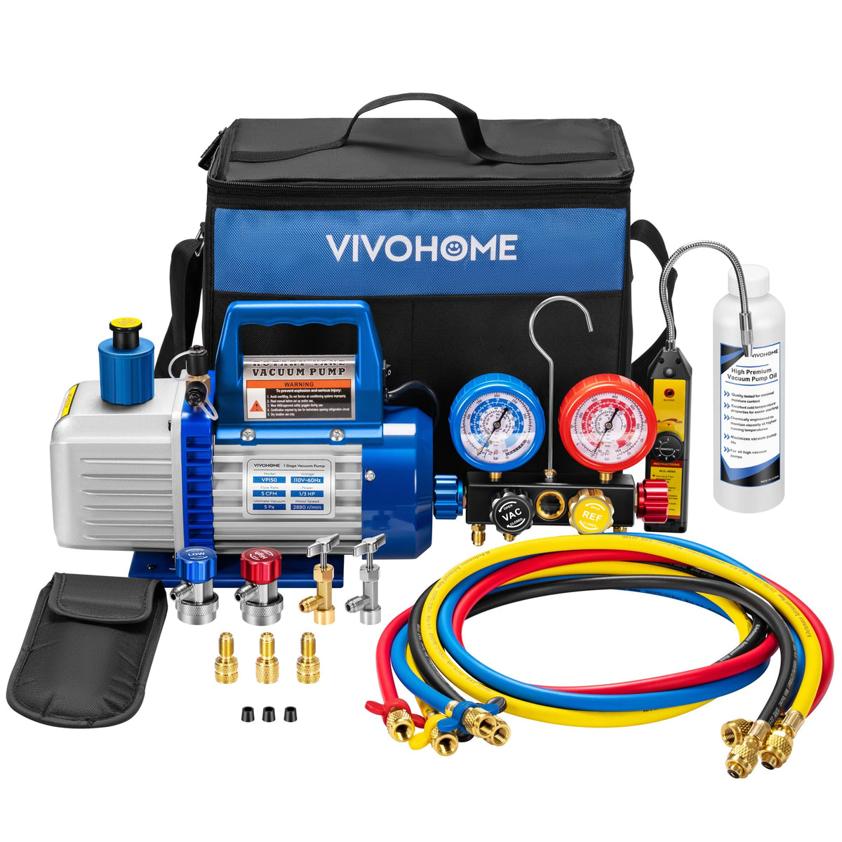 VIVOHOME vacuum pump front view showing compact design and durable shell benefit