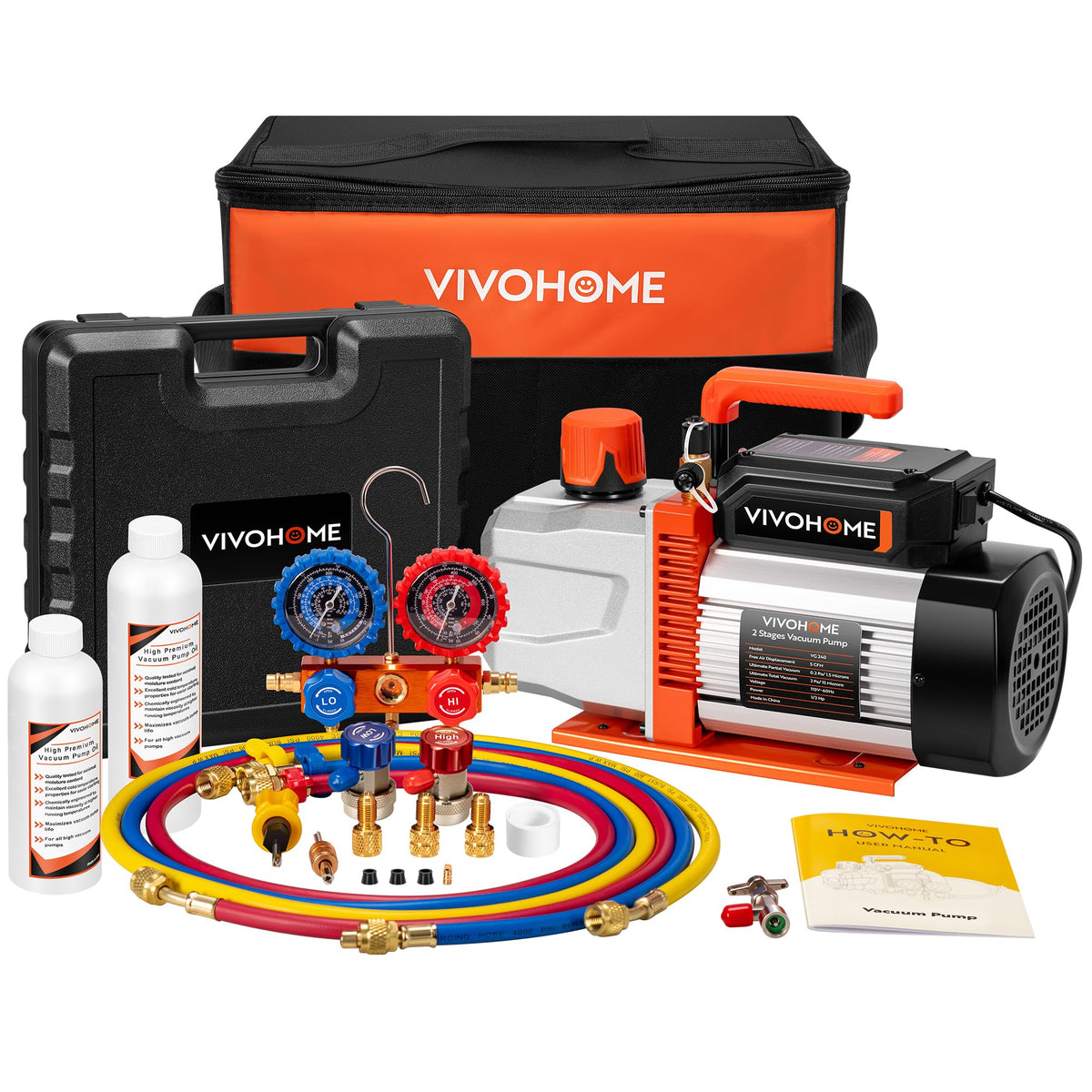 VIVOHOME VG front view showing pump and gauge set for fast evacuations