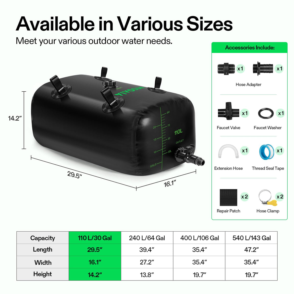 VIVOSUN filled bladder with top cap open for fast filling and easy access