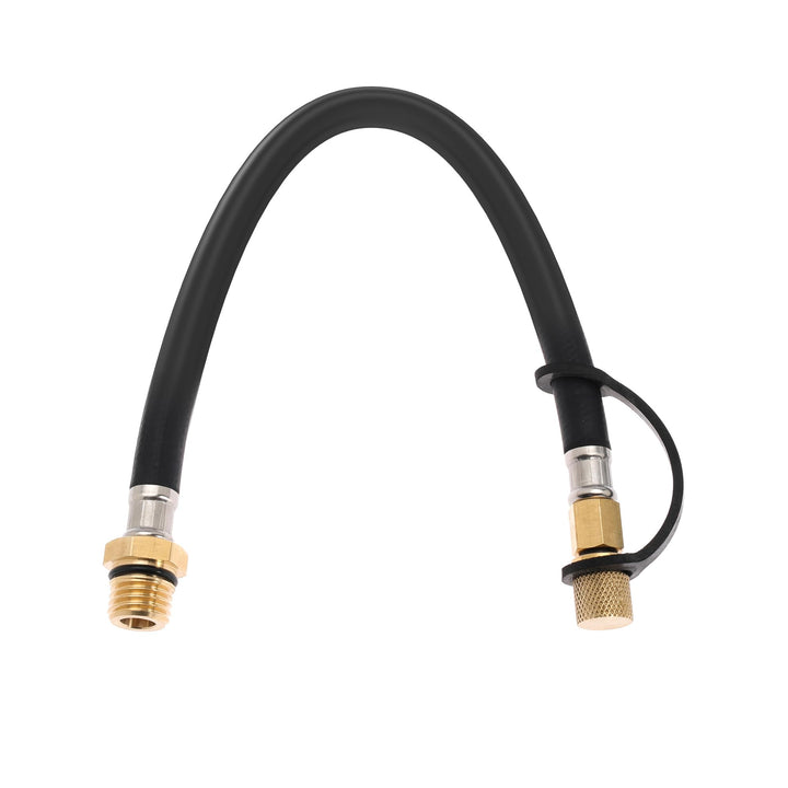 Viwerel front view of oil drain hose showing full length and fittings for clear identification and easy replacement