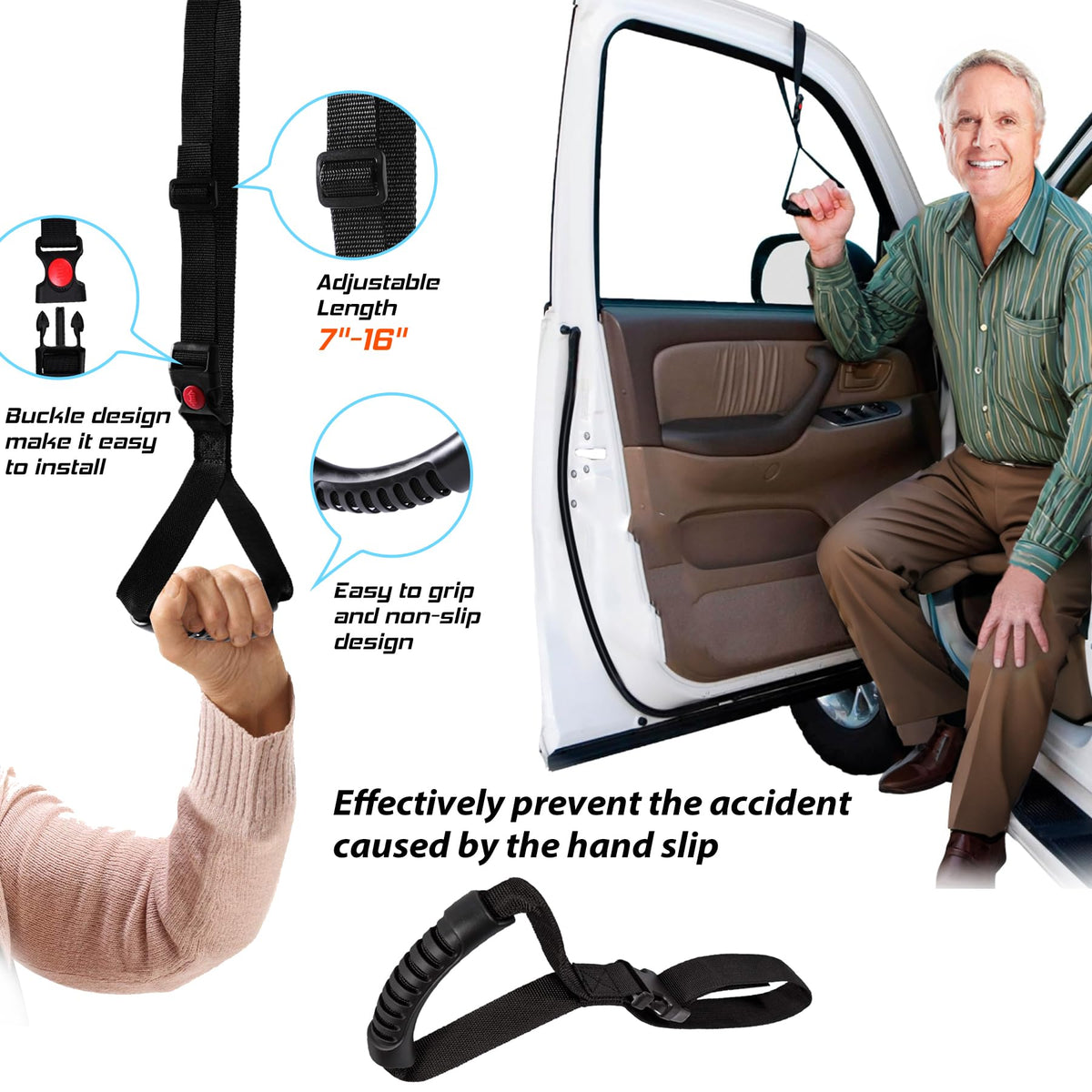 Vizava kit in use with elderly person exiting car for confident mobility