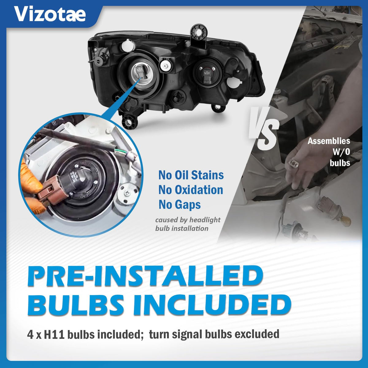 Vizotae high and low beam bulbs with connector for easy swap