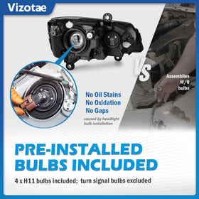 Vizotae high and low beam bulbs with connector for easy swap