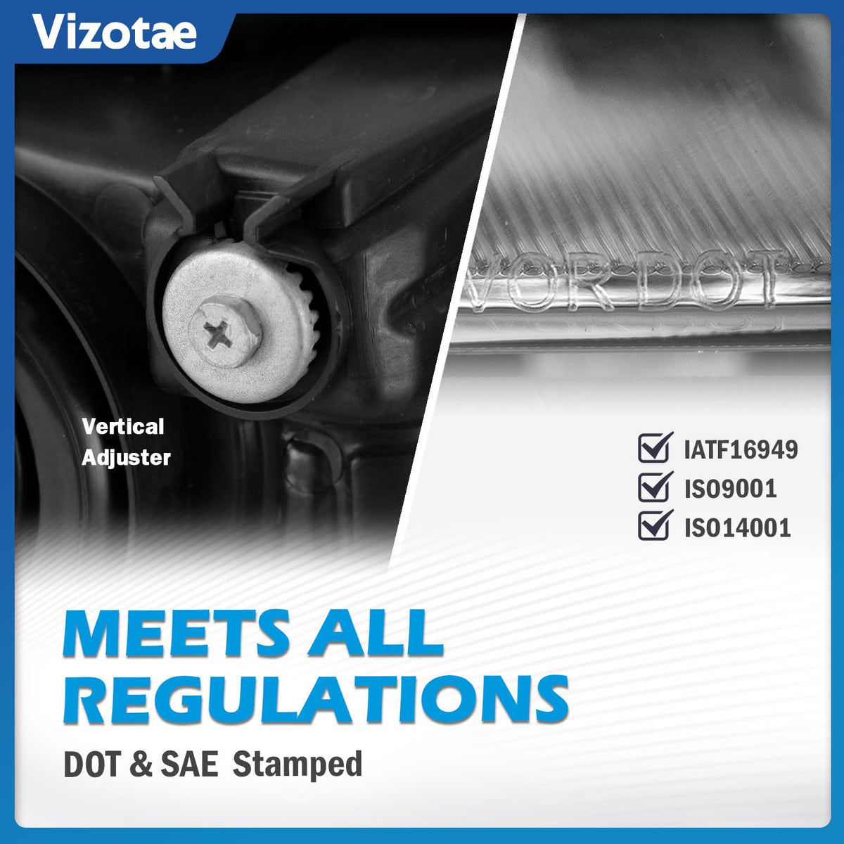 Vizotae headlight bulbs installed showing high/low beam readiness for improved visibility