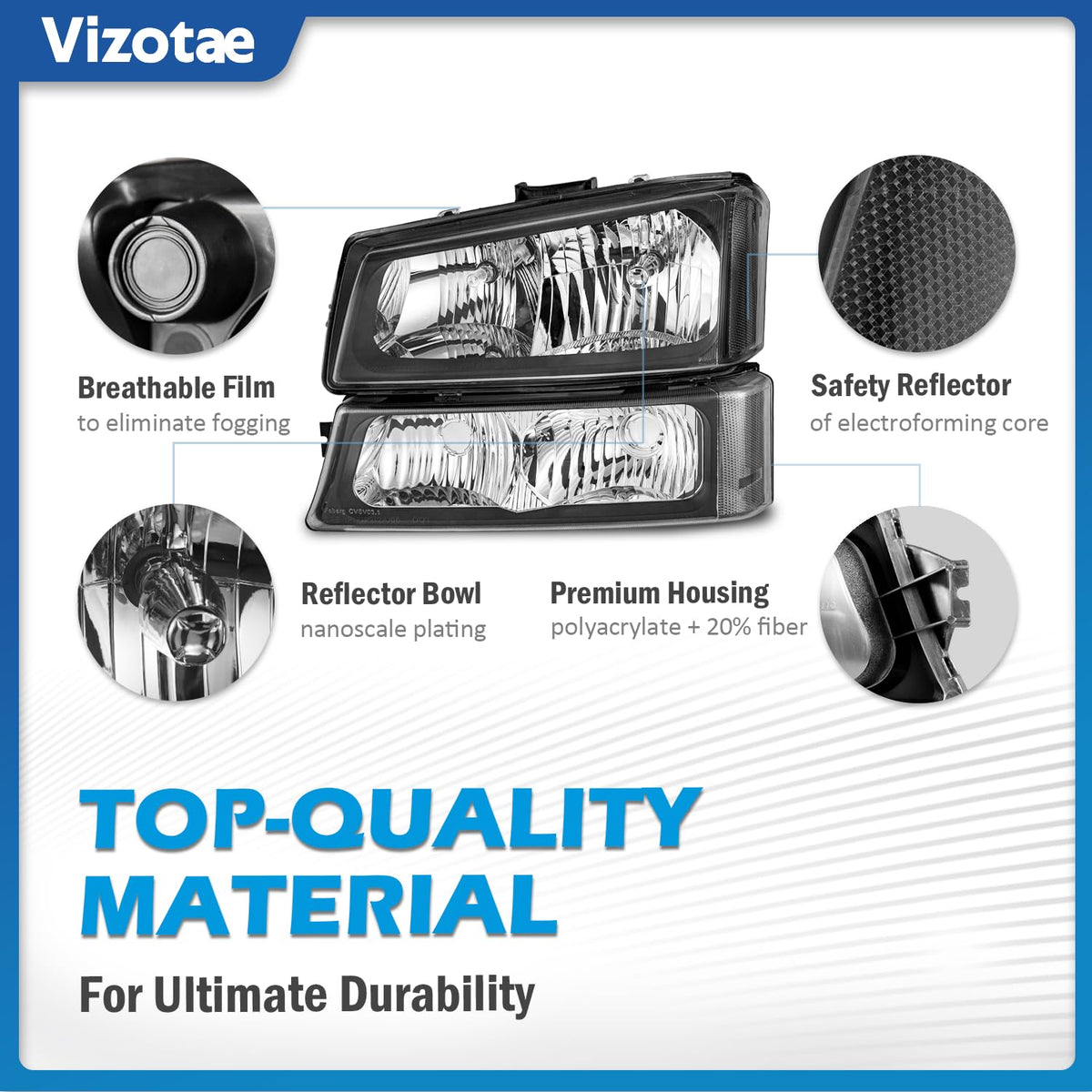 Vizotae headlight installed on Silverado for direct-fit assurance