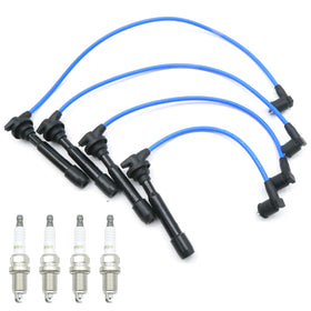 Vkinman front packaging showing four spark plugs and four wires, clear kit overview and benefit