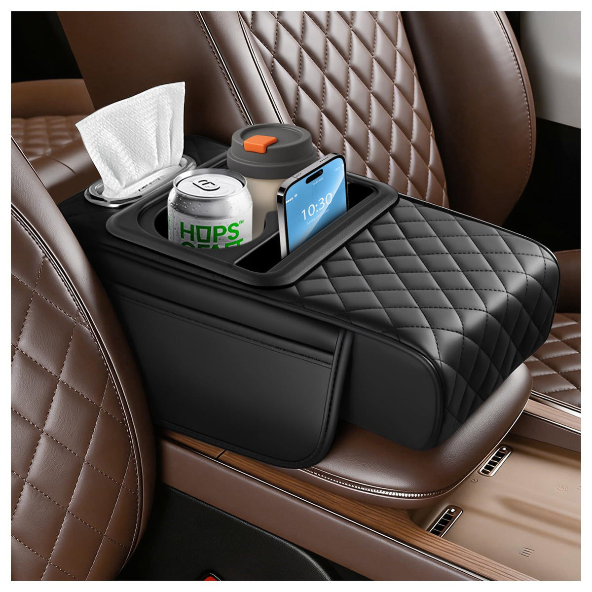 VKQTS front view showing full armrest box and neat organization benefit