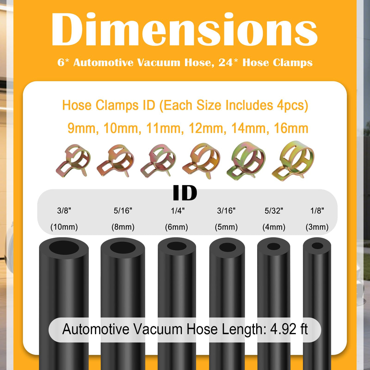 VKQTS close view of hose diameter labels showing sizes for accurate selection