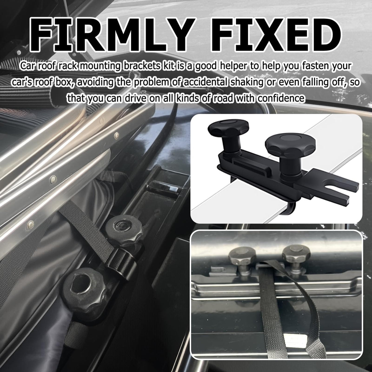 VKQTS installed on car with roof box showing secure fastening