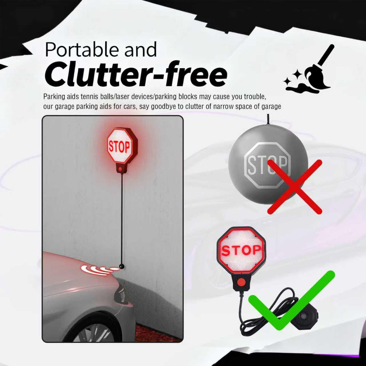VKQTS device in a tidy garage with car parked correctly for protection