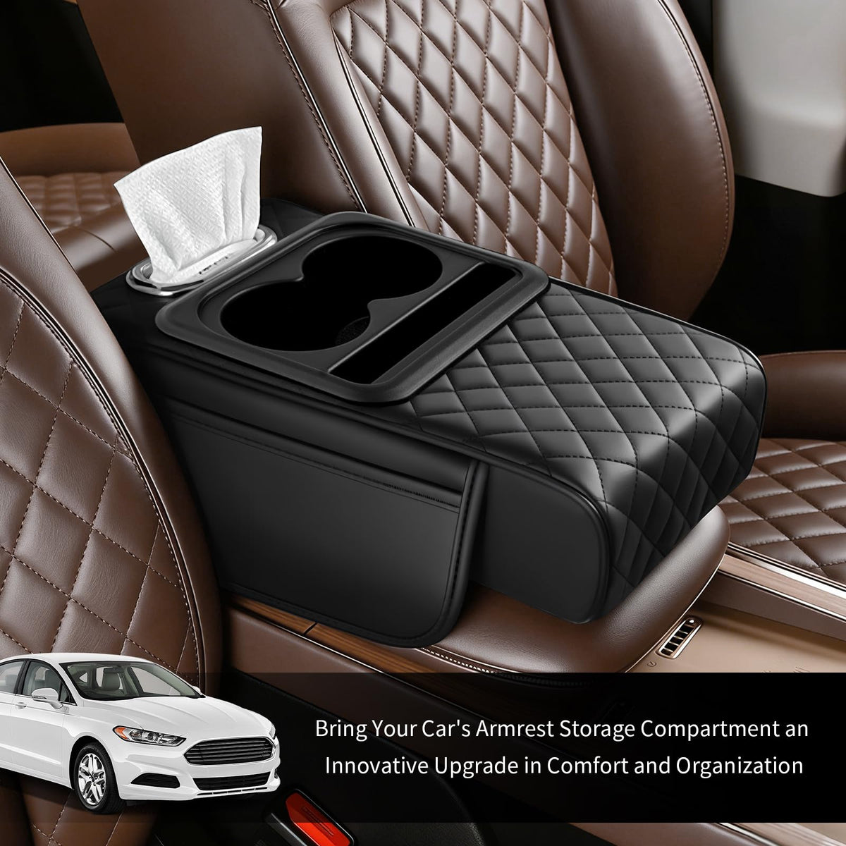 VKQTS tissue holder open showing quick access to tissues while driving
