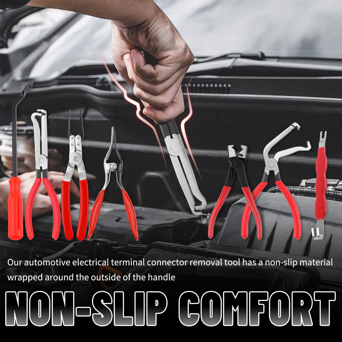 VKQTS tools in use on engine harness highlighting safer connector removal and efficiency