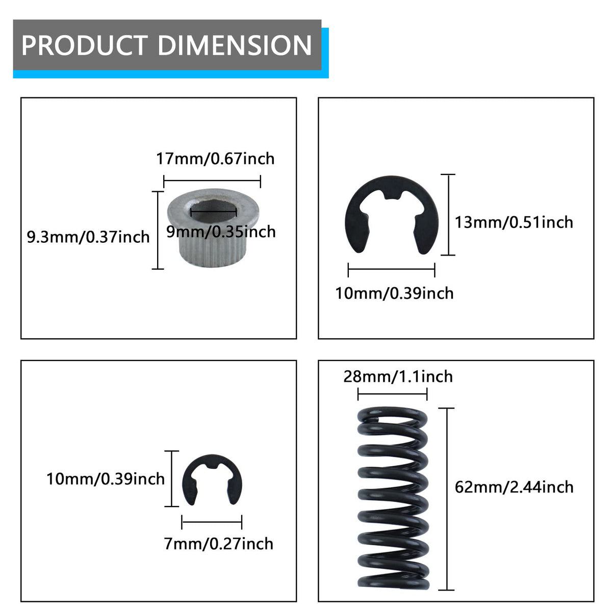 VKVXCLON arranged bushings and gaskets showing fit pieces that reduce play