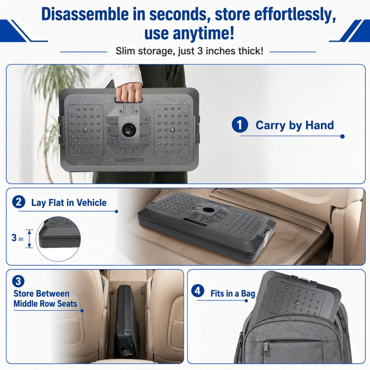 VKWJYOS folded under seat displaying compact storage and space-saving benefit
