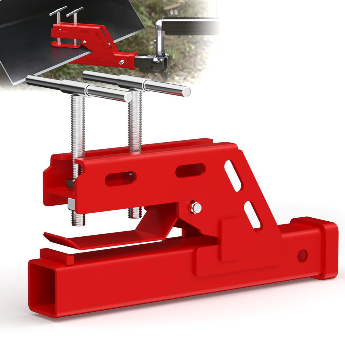 Vlaeng front view of clamp-on hitch showing robust build and easy install benefit