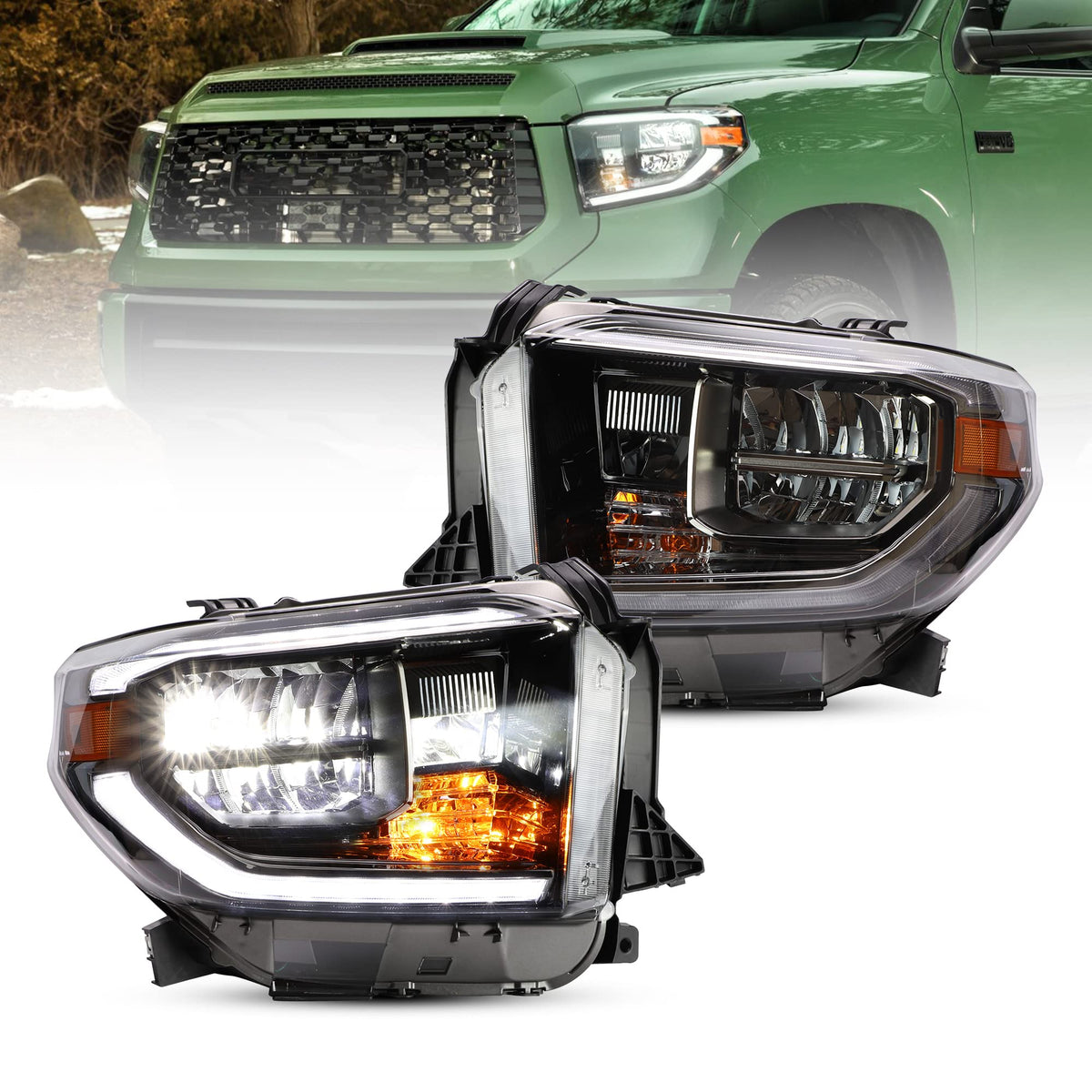 VLAND front chrome headlight showing clean factory-fit look and modern styling