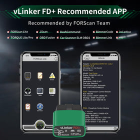 vLinker FD+ with app compatibility screenshot highlighting supported diagnostic apps