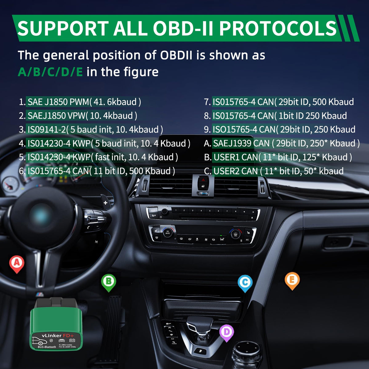 vLinker FD+ plugged under dash installed position for continuous vehicle logging