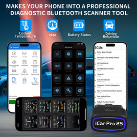 vLinker iCar Pro 2S plugged into vehicle OBD port demonstrating fast diagnostics