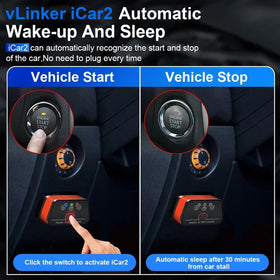 vLinker iCar2 connected to smartphone app screen showing live data and performance insights