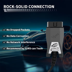 vLinker plugged into car OBD2 port demonstrating safe in-vehicle use