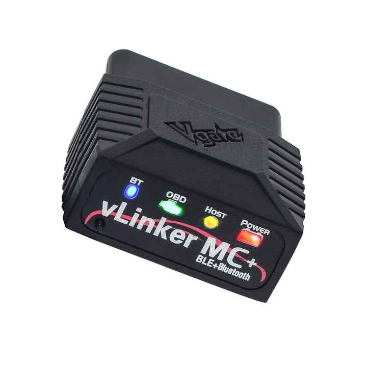vLinker MC+ front connector view showing OBD-II plug and reliable fit
