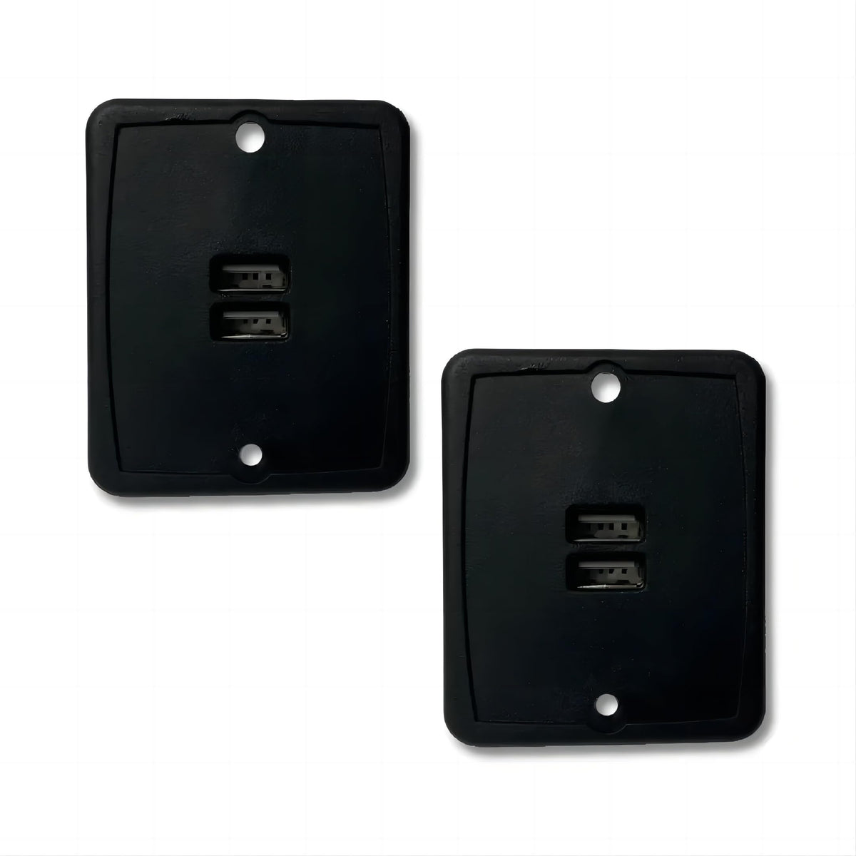VMDLKB front panel dual USB outlet showing sleek black finish and tidy look