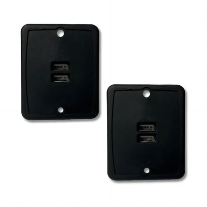 VMDLKB front panel dual USB outlet showing sleek black finish and tidy look