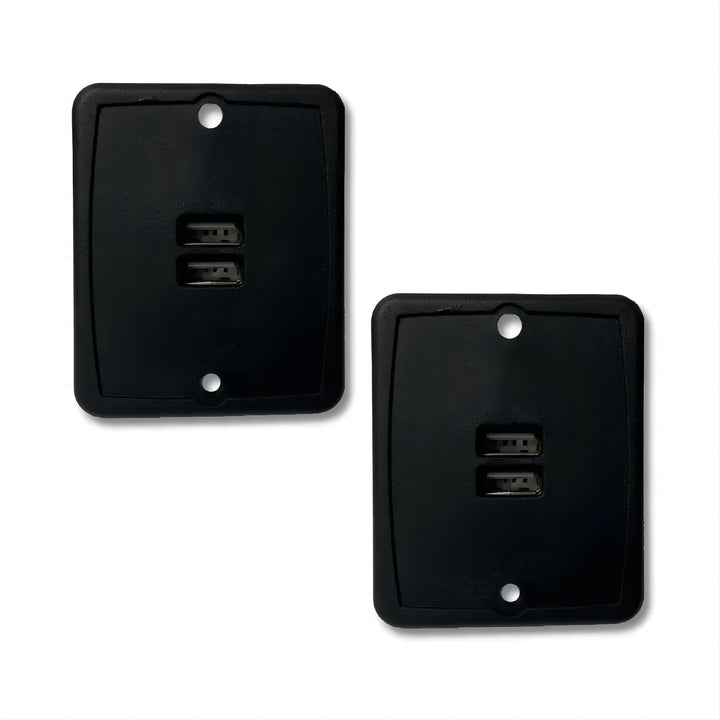 VMDLKB front panel dual USB outlet showing sleek black finish and tidy look