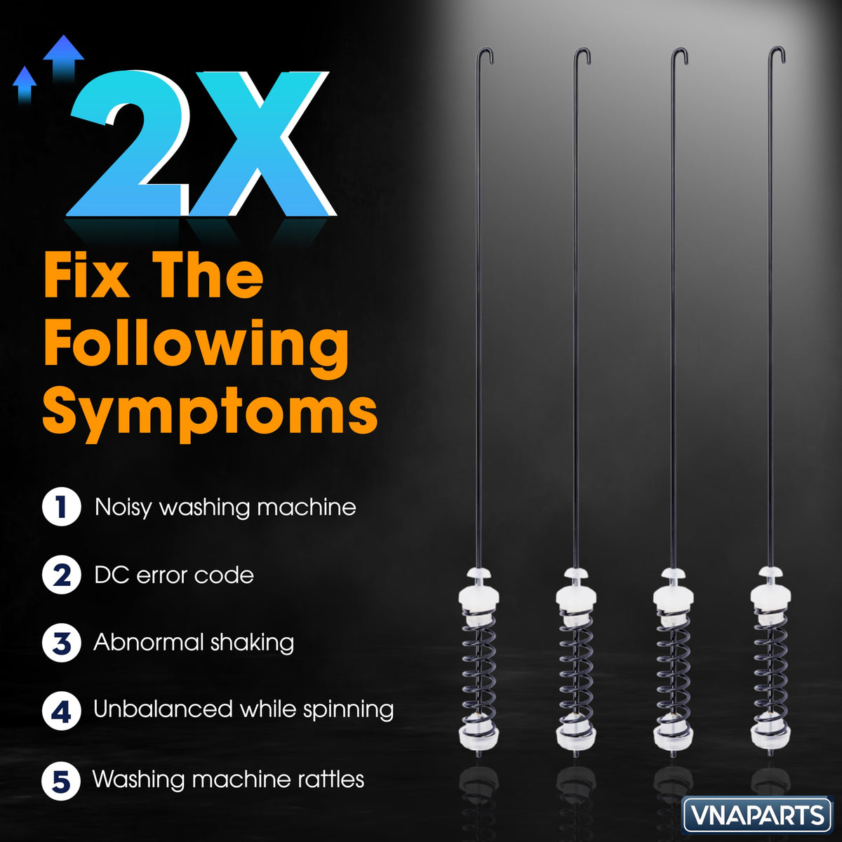 VNAPARTS installed suspension rods inside washer demonstrating reduced vibration