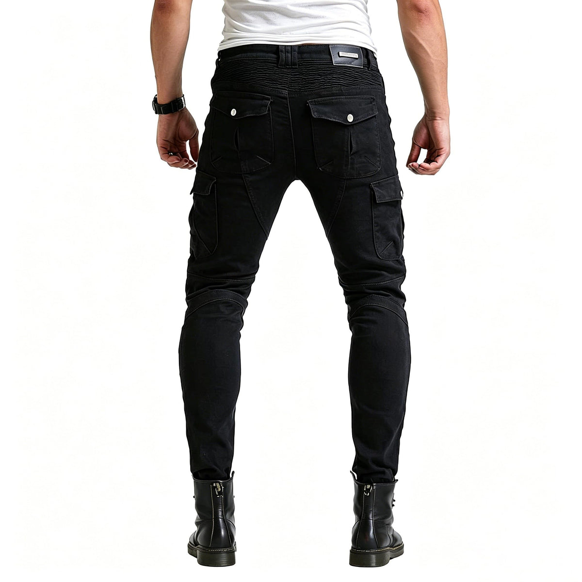 VNFOX back view highlighting ergonomic fit and telescopic knee design for comfort