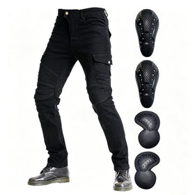 VNFOX front view pants showing slim straight silhouette and protective features