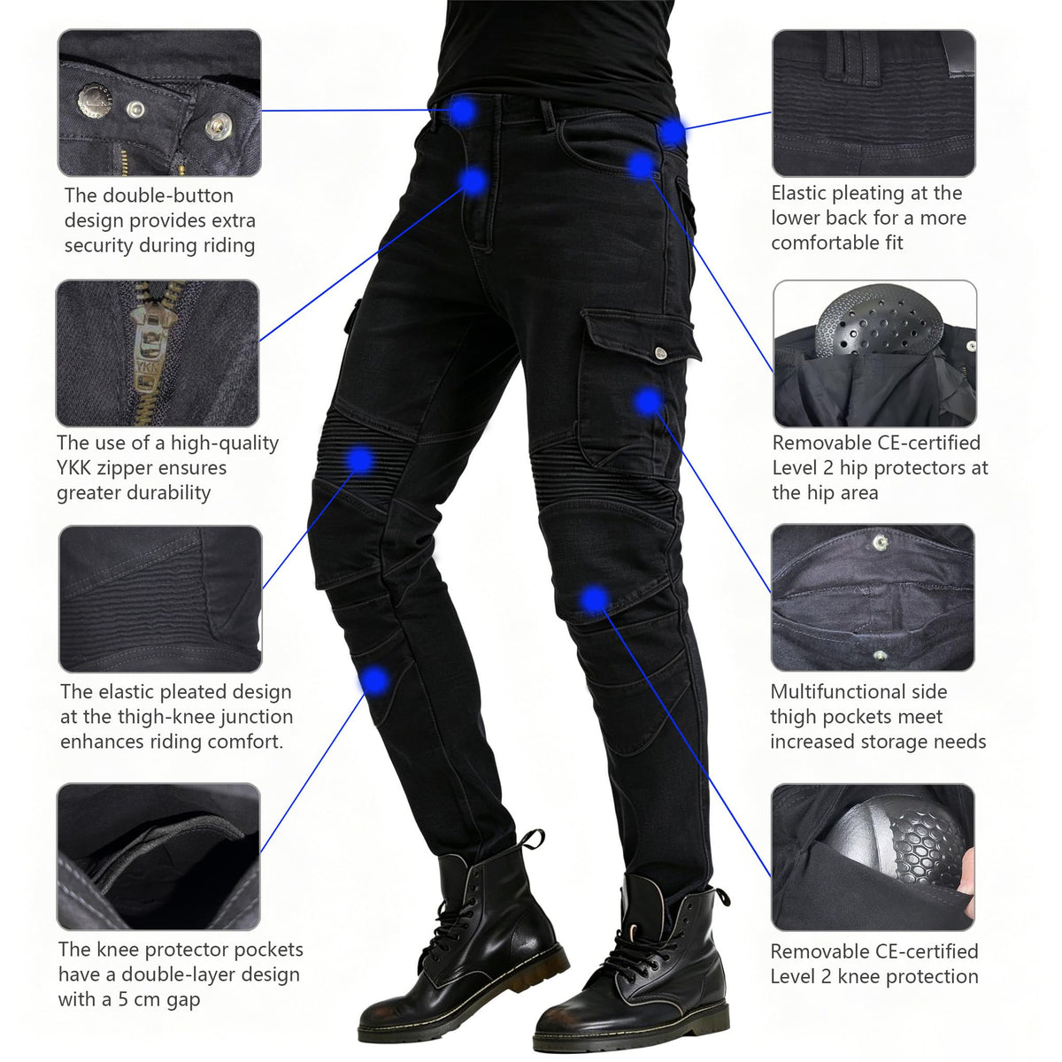 VNFOX hip pad pocket detail showing secure placement and added crash protection