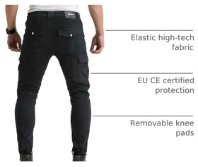 VNFOX knee pad inserted in pocket showing CE-certified protection for impacts