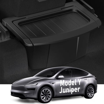 vnkesno front view installed in Model Y Juniper showing tidy storage benefit