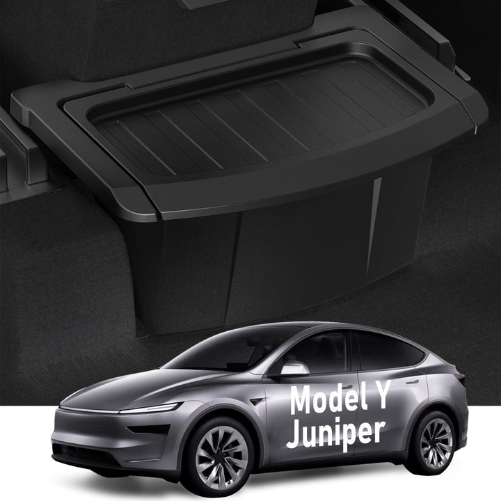 vnkesno front view installed in Model Y Juniper showing tidy storage benefit