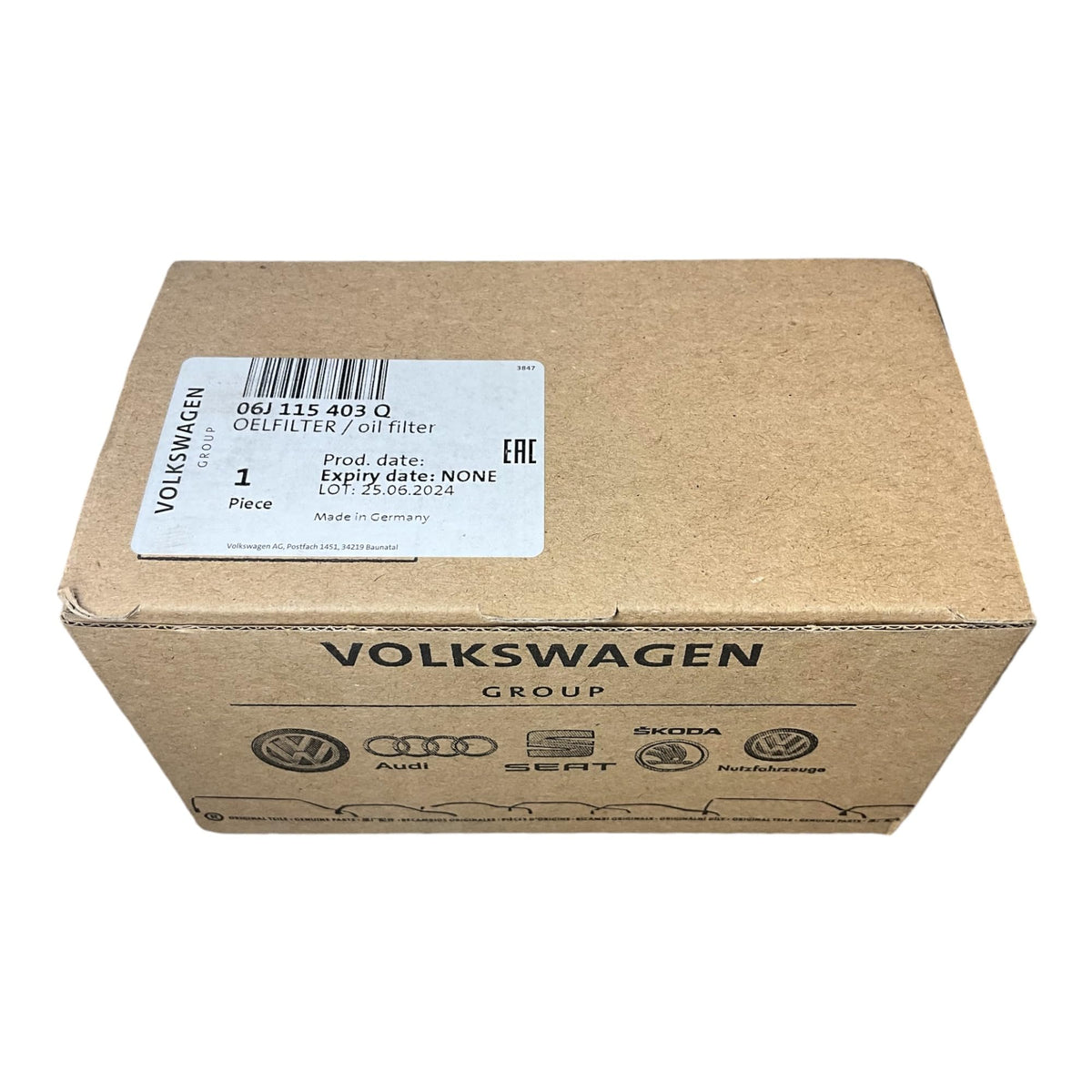 Volkswagen filter side label detail displaying part number for correct fit
