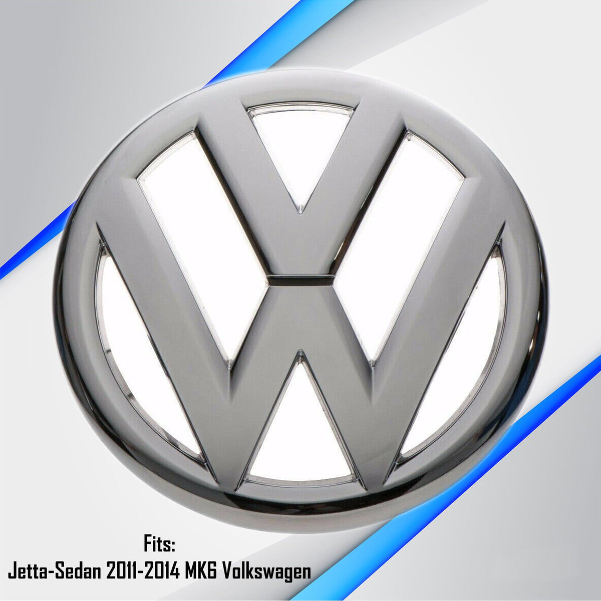 Volkswagen emblem close-up of chrome finish highlighting factory-quality detail