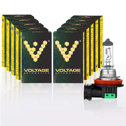 Voltage Automotive H11 10-pack front packaging showing quantity and fitment benefits