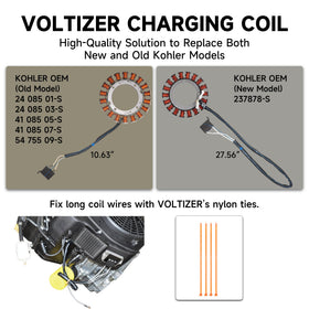 VOLTIZER stator installed on a Kohler engine demonstrating correct fit and stable charging