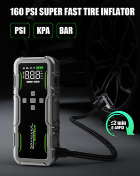 VoltSurge air compressor digital display inflating tire to correct PSI quickly