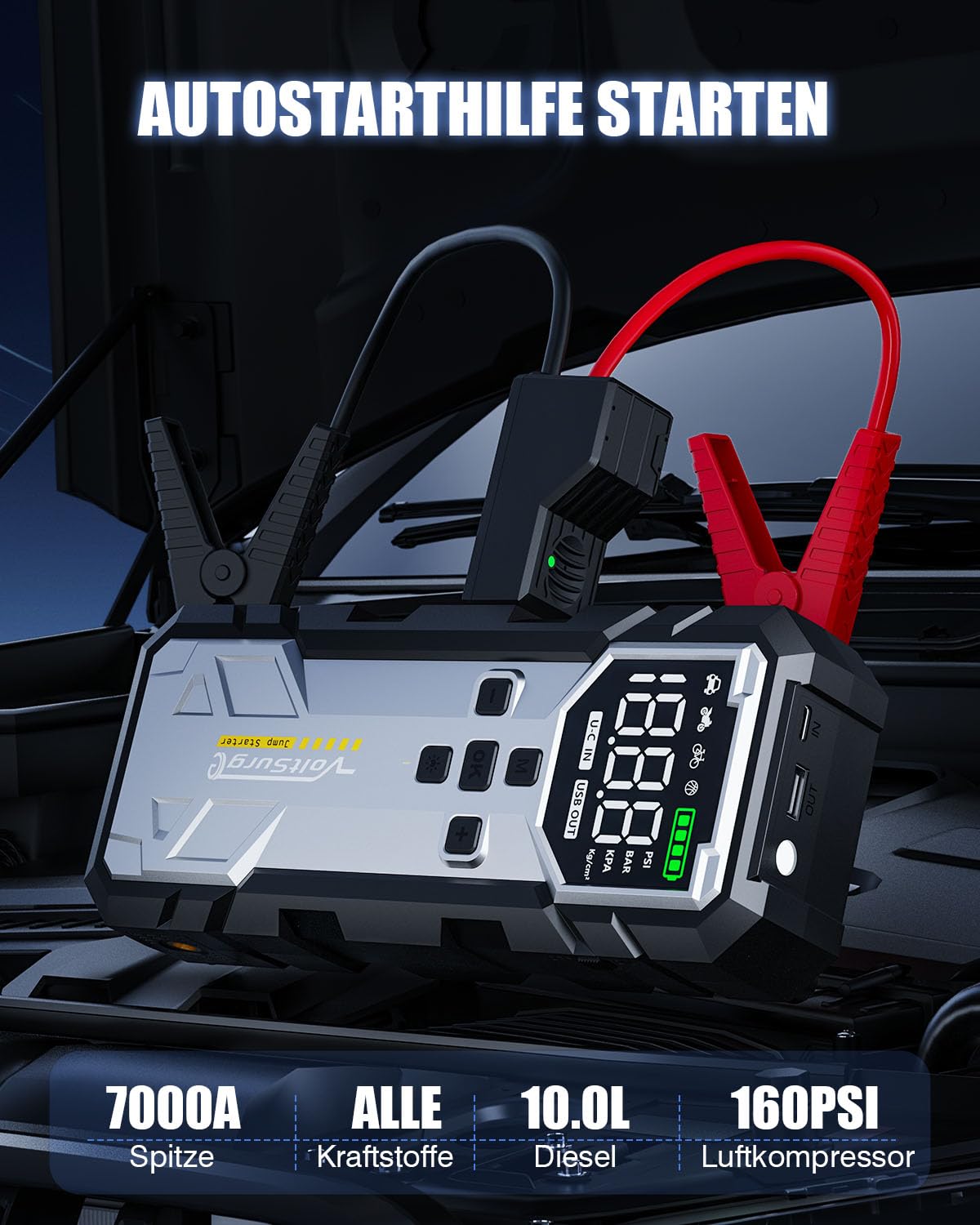 VoltSurge heavy duty booster clamps and cables providing safe jump starts