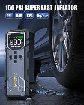 VoltSurge LCD display and controls showing pressure and battery readouts