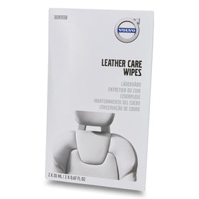 Volvo leather care wipes front packaging showing brand and resealable lid, convenient storage