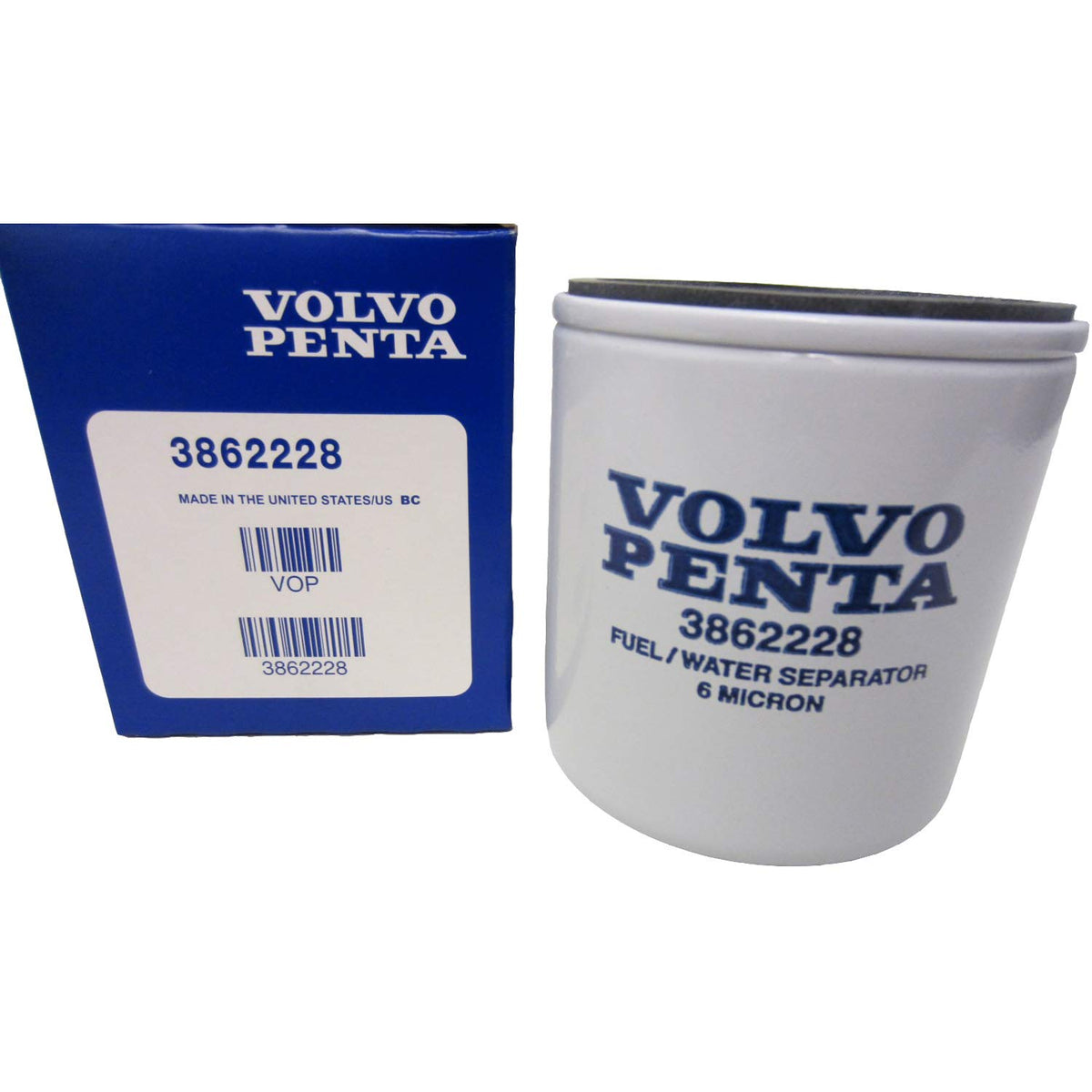 Volvo Penta 3862228 front view showing OEM labeling and fitment details for reliable fuel protection