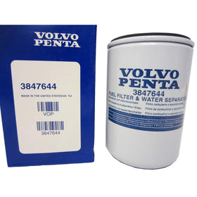 Volvo Penta front view of filter 3847644 showing clear labeling and OEM fit