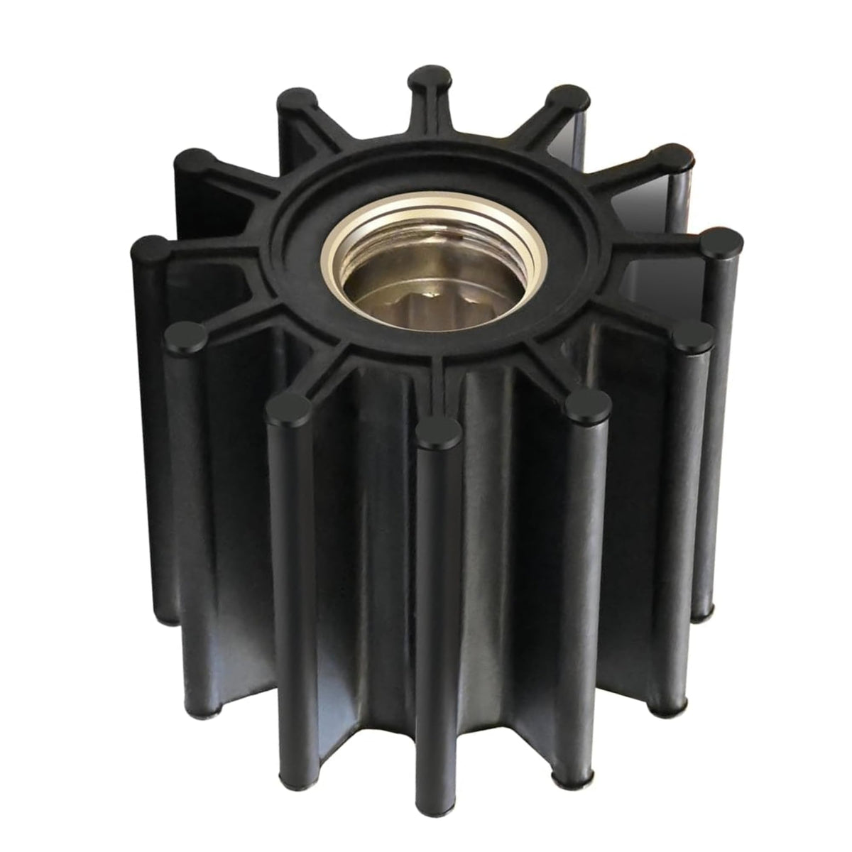 Volvo Penta close-up of 12 blades and 5/8 inch spline highlighting durable rubber construction
