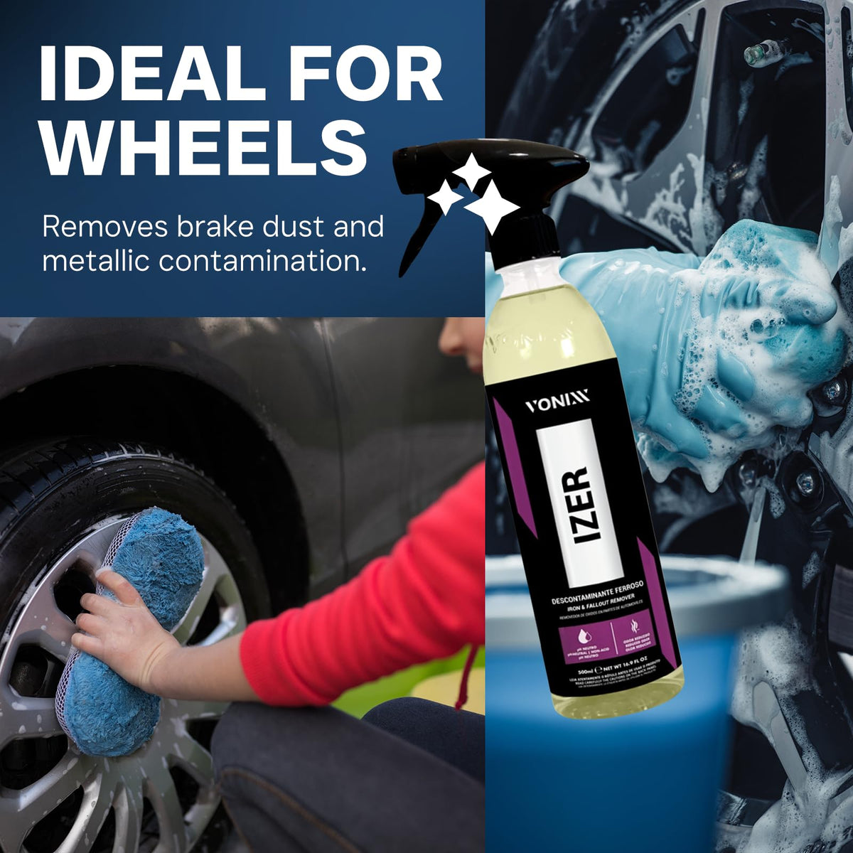 Vonixx Izer applied to alloy wheel easing brake dust removal and shine