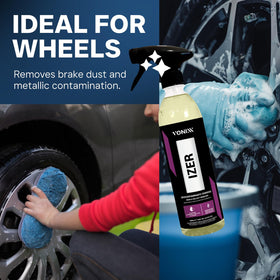 Vonixx Izer applied to alloy wheel easing brake dust removal and shine