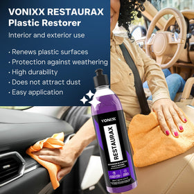 Hand applying Vonixx Restaurax to trim demonstrating effortless restoration benefit